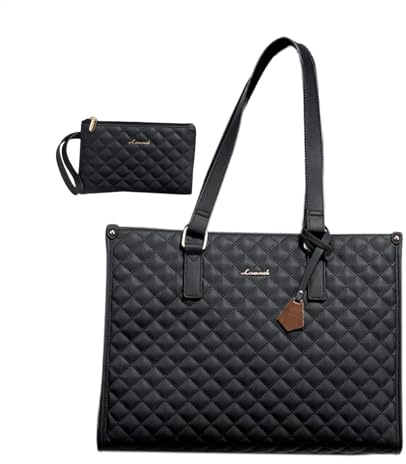 Lonchera grande de 15.6 pulgadas, acolchada aislada para computadora, bolso de trabajo negro para mujer con cartera, elegante de enfermera, espaciosa y resistente, perfecta para uso casual