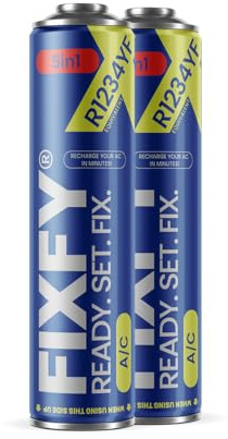 FIXFY 5 en 1 – 2 x Refrigerante de repuesto R1234YF con aceite, sellador, desecante y colorante UV – rellenar el aire acondicionado (vehículos a partir de 2017)