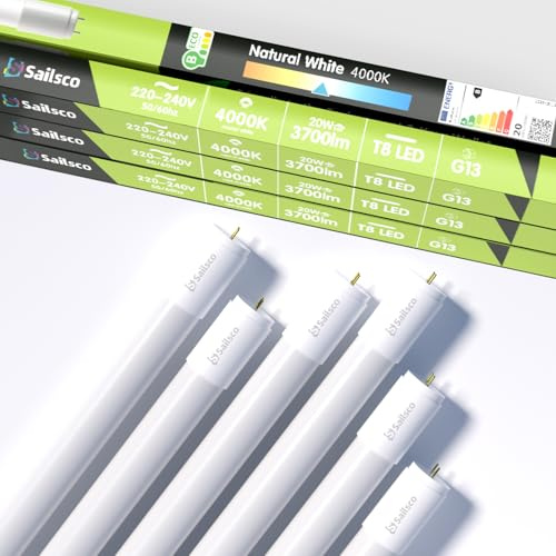 sailsco LED Röhre 150cm,Neutralweiß 4000K,3700LM,T8 G13-20W,6er-Pack | Energieeffizienzklasse B,Hohe Lichtausbeute,inklusive Starter,Ideal für Büro,Supermarkt,Lagerhalle