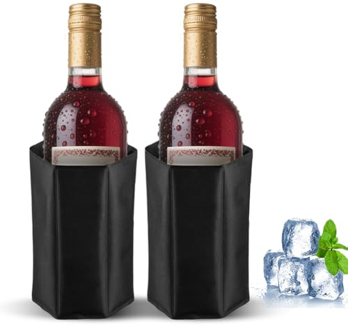 Set de 2 Rafraichisseur de Bouteilles de Vin, Double Isolation, Étanche Manchons Réfrigérants, Pour Réceptions et Pique Niques, Noir