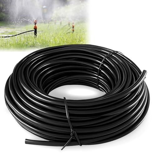 Manguera de riego, manguera micro goteo, diámetro interior 4 mm/diámetro exterior 7 mm, tubo de suministro negro, se puede colocar por debajo y por encima del suelo (20 metros)