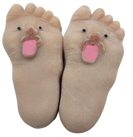 Giocattolo antistress stravagante a forma di piede con lingua fuori, giocattolo antistress da stringere, giocattolo comico a molla a forma di piede, giocattolo antistress per bambini e adulti.