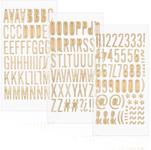 Larrel 3 Stück Golde Buchstaben und Zahlen Aufkleber, 3D Glitzer Alphabet Buchstaben Aufkleber Zahlen Symbolen Aufklebers Selbstklebende PVC Buchstabens Wasserdichte für Scrapbook Bastelarbeiten