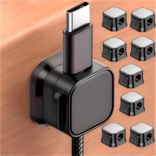 8 piezas de soportes para cables, clips para cables autoadhesivos, soporte magnético para cables para escritorio, cables de red, cables de carga USB, cargadores, cables de audio (negro)