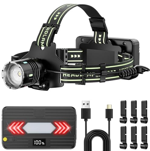 Drepint Lampe Frontale Rechargeable, Lampe Frontale LED Ultra Puissante avec 10 Modes D'éclairage et Capteur, Étanche Zoomable Angle Réglable de 90°Lampe Frontale pour Course à Pied, Pêche, Camping