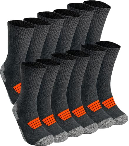 6 paia, calze lavoro uomo inverno, calze termiche uomo, calze rinforzate tacco e punta con spugna interna, comode e morbide, resistenti all'usura adatte per stivali di sicurezza., arancione, 35-40