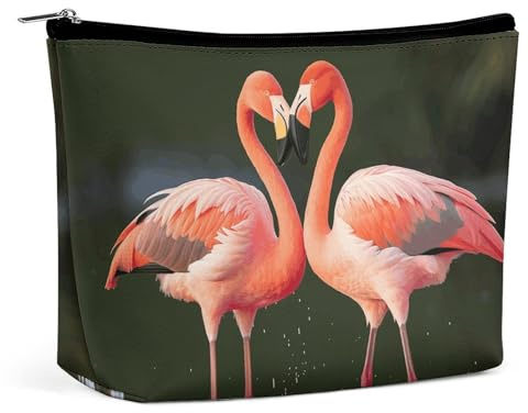 Bolsa de cosméticos pequeña, elegante y espaciosa, con diseño de flamencos besándose en el lago, bolsa de maquillaje portátil con cremallera, bolsa para lápiz labial, bolsa de aseo de viaje para regal