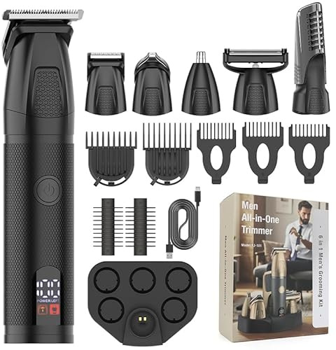 Multifunktions-Haarschneider Herren Bartschneider, Haarschneider Rasierer | IPX6 Wasserdicht, magnetisch abnehmbare Klingen, Typ-C- und Ladestations-Aufladung, Trimm-Set für Haare, Bart, Nasenhaare