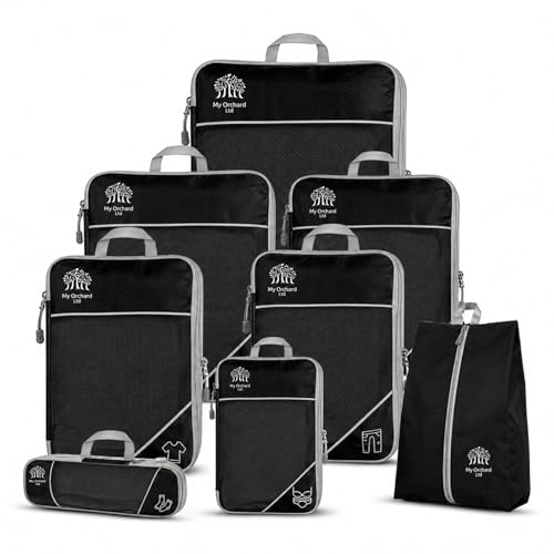 Compression Packing Cubes for Travel 8 PCS Set – Expandable Luggage Organiser Bags with Double Zippers, Durable Lightweight Fabric, Space Saving Travel Organisers for Suitcases, Carry On & Backpacks
