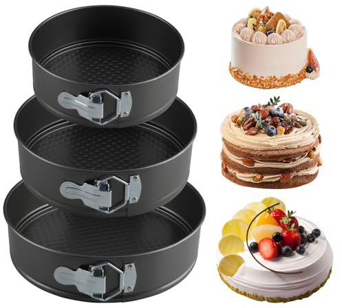 Velicber 3 x Springform Rund Antihaft 20/22/24cm Backform mit Flachboden | Kuchenform aus Kohlenstoffstahl, Abnehmbar, ideal für Kuchen, Torten, Brot - Gleichmäßige Wärmeleitung, Auslaufsicher