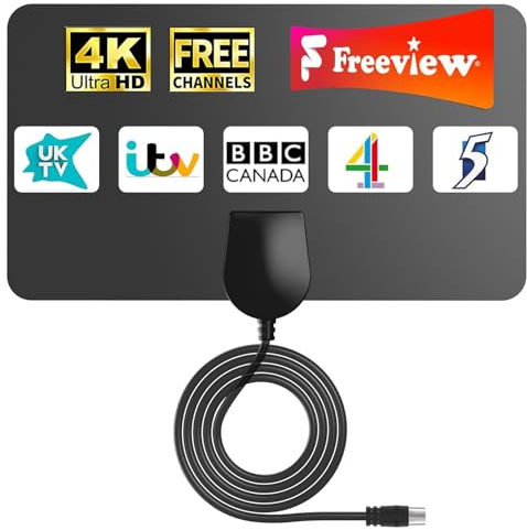 2026 Indoor TV Aerial for Freeview – TV Aerial Long Range 360° Digital HDTV Aerial, Strong VHF/UHF/DAB Reception, Supports 4K 1080P HD, Easy Setup for Smart & Older TVs, Clear Local Channels