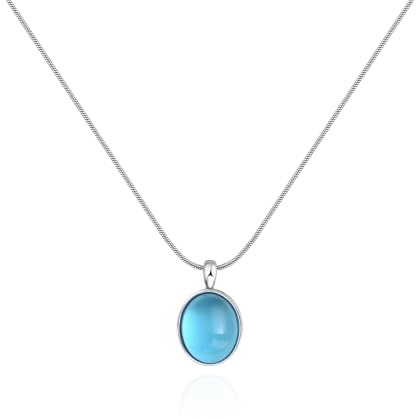 Aliyoham Silberne Aquamarin Halskette Damen, März Geburtsstein Kette mit blauem Edelstein, Elegante Schlangenkette, Besonderes Geschenk für sie