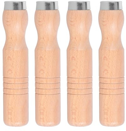 TINEASUR Mangos de Lima de Madera Ergonómicos de 4 Piezas Agujeros Redondos y Collares de Metal Resistentes al Impacto para Escofinas y Taladros de Mano