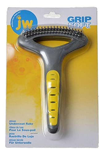 JW Gripsoft Double Row Dog Brush Undercoat Rake for Grooming, 1-Pack