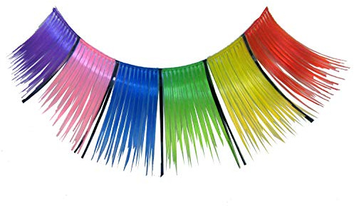Eulenspiegel 000410 - Pestañas artificiales, multicolores, coloridas, arco iris, 1 ml pegamento especial para pestañas, instrucciones, para carnaval, fiesta temática
