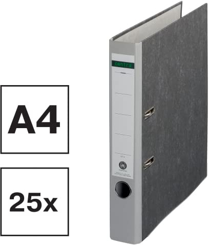 Centra Standard-Ordner, Wolkenmarmor, 25er Pack, Recycling, Blauer Engel, LGA Zertifikat, A4, 5,2 cm breit, bis zu 350 Blatt (80 g/m²), Kantenschutz, Griffloch, grau, 221127