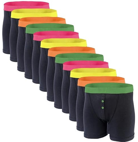 Sockstack 12 Pairs Mens Boxer Shorts Designer Black Fashion Band Underwear Large (36-38)