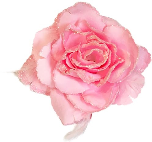Haarspange mit rosa Rose, große Rose, Fascinator, Blume, Haarschmuck, Clips, elastisch, Hochzeitshaarblume, 1 Stück