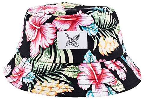 Blackskies Bucket Hat Unisex Sonnenhut Fischerhut Schwarz Weiß mit Blumenmuster, Grün, Einheitsgröße