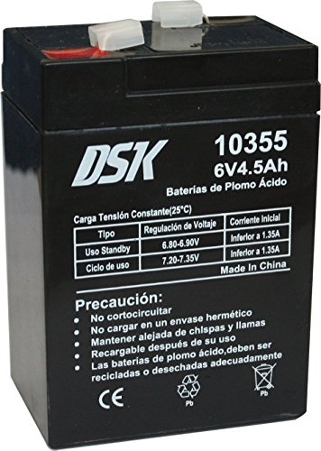 DSK 10355 - Versiegelte wiederaufladbare AGM-Bleibatterie 6V mit 4,5Ah. Ideal für Auto- und Elektromotorräder für Kinder, Motorroller, USV-Systeme, Sicherheits- und Kommunikationssysteme…