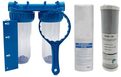 Pack de Filtration d'eau Double Porte Filtre Plus Filtre Anti sédiment 10 microns et Filtre à Charbon 5 microns