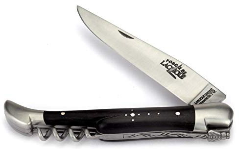 Forge De Laguiole Taschenmesser - 12 cm - Griffschalen Ebenholz - Korkenzieher - Klinge 10 cm - Stahl matt