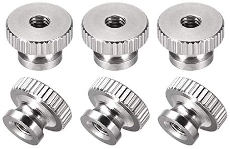 sourcing map Knurled Thumb Nuts, 6Pcs M4x0.7mm 304 Stainless Steel Round Knobs Fasteners for 3D Printer Parts, Silver Tone