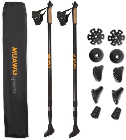 Muawo Premium Nordic Walking Stöcke | ultraleichte 190g, verstellbar, 64-135cm Teleskopstange, 100% Carbon | Trekkingstöcke, Wanderstöcke, Walkingsticks für Damen & Herren