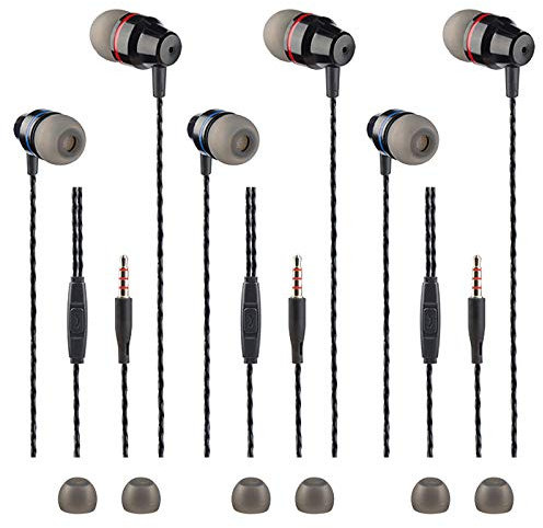 SourceTon Lot de 3 écouteurs intra-auriculaires avec télécommande et microphone, isolation phonique en laiton, anti-nœuds, pour smartphones iOS et Android, ordinateurs portables