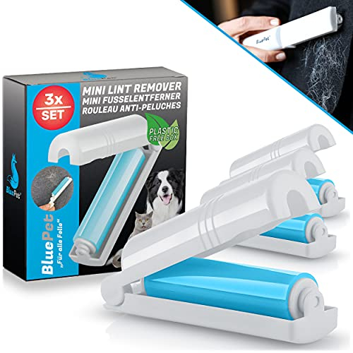 BluePet 3X Wiederverwendbare Fusselroller für Kleidung & unterwegs I Tierhaarentferner Für Hundehaare, Katzenhaare & Fussel I Reinigung durch AbwaschenI Alternative zu Kleiderbürste
