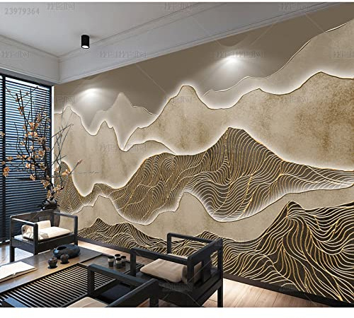 Xcstdjx 3D Tapete Chinesische Kunst RETRO Stimmung abstrakte Goldlinie Tinte Landschaftsmalerei Wandbild Hintergrund Wand Schlafzimmer Wohnzimmer TV Tapete