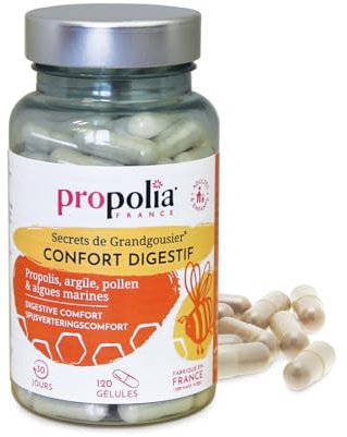 PROPOLIA - Confort digestif - Favorise la digestion et le bien-être gastro-intestinal- Propolis, Algues, Pollen & Argile - Complément alimentaire - Fabriqué en France - 120 gélules - 1 mois