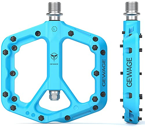 GEWAGE Cykelpedaler, halkfria MTB nylonfiberpedaler, 9/16 tum cykelpedaler, lätta och breda platta plattformspedaler (blå1)