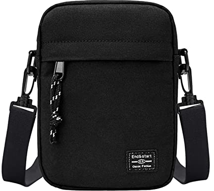 DUGEHO Bandolera de hombro pequeño para hombre Bolso con cremallera impermeable Bolso para teléfono móvil (Negro)