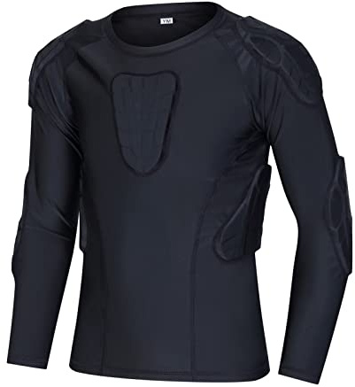 Hotfiary Kids Youth Camisetas Acolchadas de Protección Pantalones Cortos para Fútbol Paintball Béisbol, Camisetas Acolchadas de Compresión de Manga Corta/Larga Rib Heart Guard Protección del Esternón