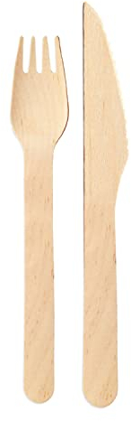 Wisefood Juego de cubiertos desechables de madera de abedul, 10 unidades, 10 tenedores de madera, 16,5 cm, 20 piezas desechables de 16 cm, cubiertos para fiesta de madera biodegradables