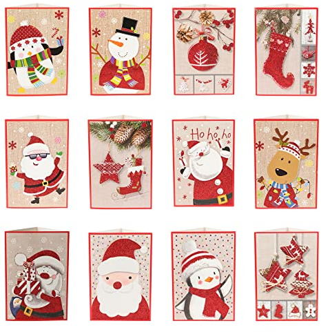 Weihnachtskarten mit Musik und Lichteffekten 12 Klappkarten mit 12 Umschlägen Weihnachtsmotiv Grußkarten Frohe Weihnachten Postkarte Geschenkkarte Set für Weihnachtsgrüße an Familie Freunden Kunden