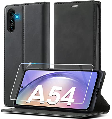Ailicici für Samsung Galaxy A54 5G Hülle Leder, Mit Schutzfolie, Handyhülle für Samsung A54 5G Hülle Klappbar Leder Flip Wallet 360 Stoßfeste Cover Schutzhülle Holster Klapphülle A54 Samsung 5G Case