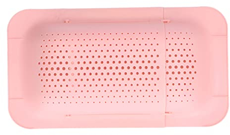 Fruit Strainer, Kitchen Sink Drain Basket, PP Strainer Basket Telescopic Design Anti Slip Rust Resistant Drain Colander Kitchen Accessory(Pink)
