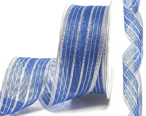 s.dekoda Schleifenband 25m x 40mm Blau - Silber gestreift transparent Dekoband #3157