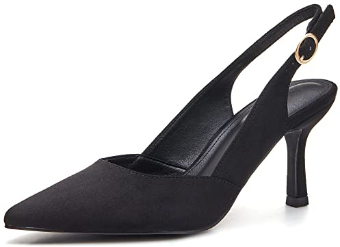 Women's Slingback Kitten Heels Closed Pointed Toe Backless Suede Wedding Party Dress Pumps Shoes