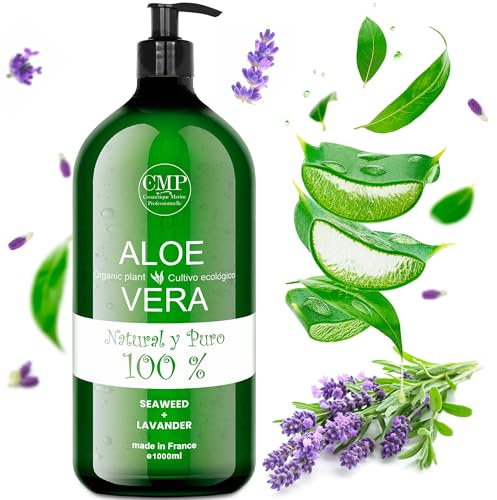 Aloe Vera Puro, Gel Bálsamo Reparador con Lavanda, 100% Natural, Refrescante, Hidratante, Calmante, Facial y Corporal, Después del Sol, Depilacion, 1000 ml