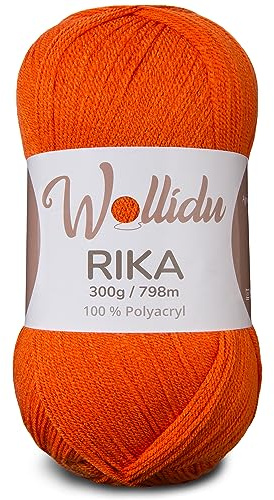 Wollidu Rika-garn för virkning och stickning, 300 g/798 m stickgarn, 100 % polyakryl, virkgarn, pumporange