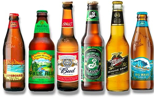 Amerika Bier Textpaket - Kona Longboard & Big Wave - Sierra Nevada- Bud- Brooklyn & Miller Genuine Draft (6 Flaschen)