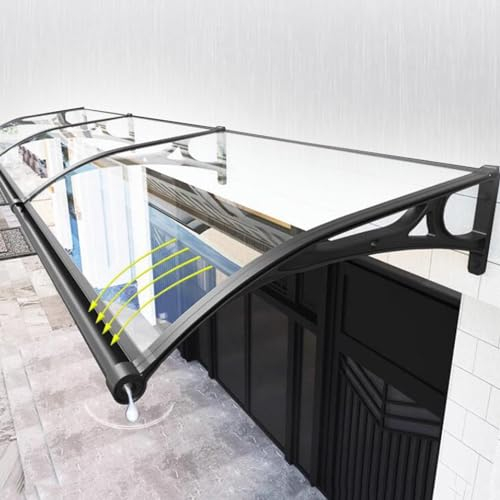Rundbogenvordach Türvordach Vordach Haustür Fenster Markise,Verandaüberdachung mit Aluminium,Pultvordach Überdachung Haustürdach,Transparent Pultbogenvordach,Haus Sonnenschutz,A-80x290cm/31x114