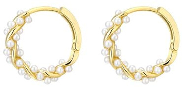 TOFBS Ohrringe Damen Kleine Perle Creolen Gold Ohrringe Leichte Offene Kreis Runde Kunstperlen Perlenohrringe 925 Silber Ohrringe Schmuck Geschenke