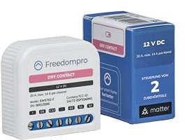 Freedompro Smart WiFi-Schalter steuert 2 Trockenkontakte, Smart Home MINI-Relaismodul, kompatibel mit Matter, Apple HomeKit, Alexa, Google Home, 12 V 14 A Stromversorgung, Unterputzdose