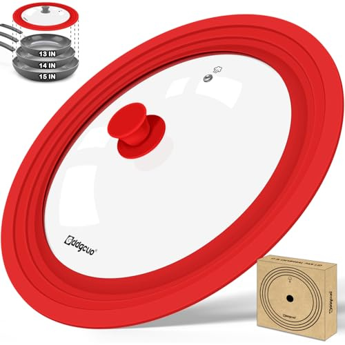 GDDGCUO 13-14-15 in Universal Pan Lid, Extra Large Silicone Pot Lid for Pots, Pans & Skillets, Replacement Frying Pan Lid with Heat Resistant Silicone Knob, Dishwasher Safe, Red