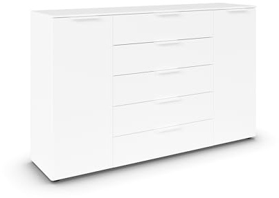 Rauch Möbel Flipp, Kommode, Farbe Weiß, Breite 160 cm | Sideboard, 2-türig, 5 Schubladen, Soft-Close-Funktion, für Schlafzimmer, Gästezimmer, Wohnzimmer, Garderobe, Flur