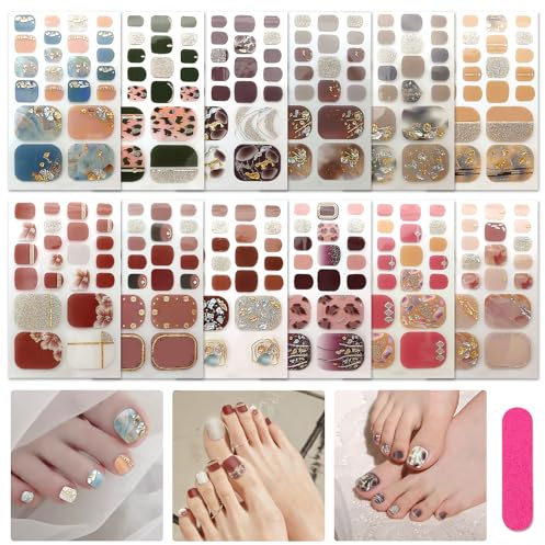 JSRQT 12 ark klistermärken nagellack fötter, full täckning nagelkonst klistermärken glitter diamant, klistermärken gummerade naglar fötter självhäftande med nagelfil för nagelkonst gör-det-själv